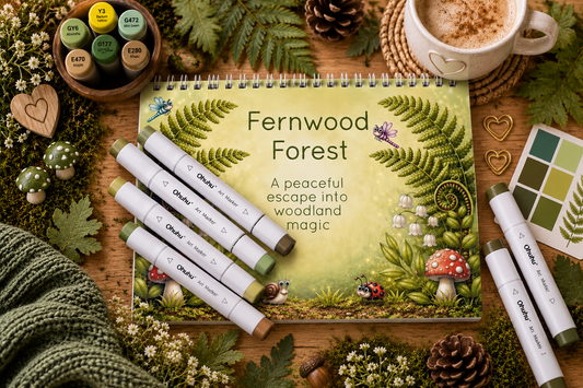 LIMITED EDITION A4 Fernwood Forest Colouring Book and Ohuhu Pen bundle