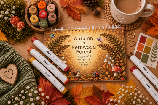 LIMITED EDITION A5 Autumn in Fernwood Forest Colouring Book and Ohuhu Pen bundle